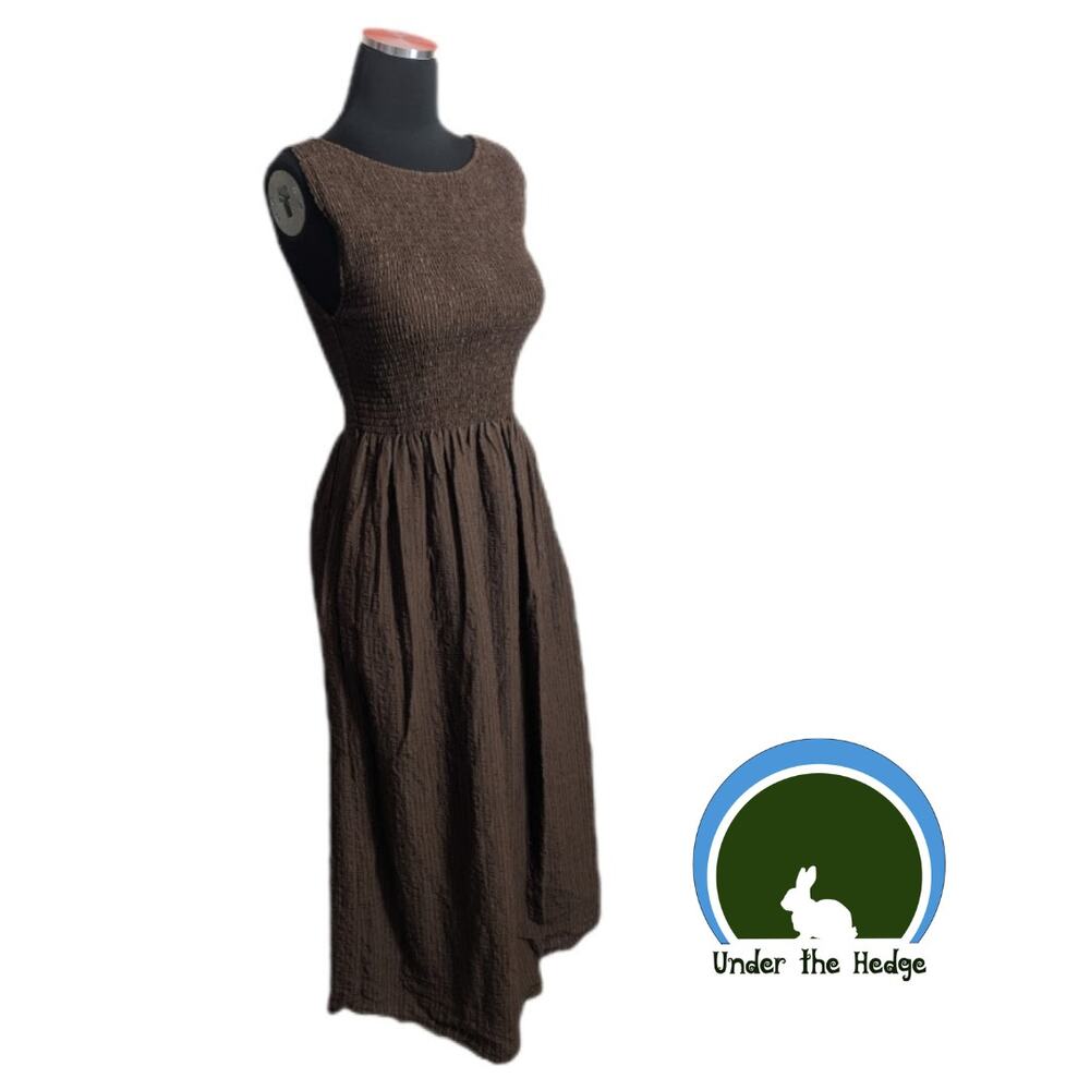 Hill House Home Cosima Nap Dress Chocolate Tonal Seersucker Brown Womens Small